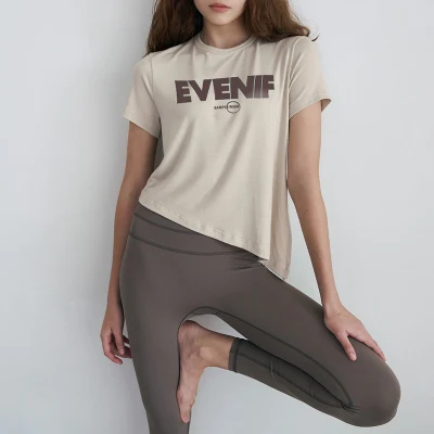 Style européen et américain nouveau design d'été vêtements de yoga haut de sport imprimé fendu à manches courtes T pour femmes